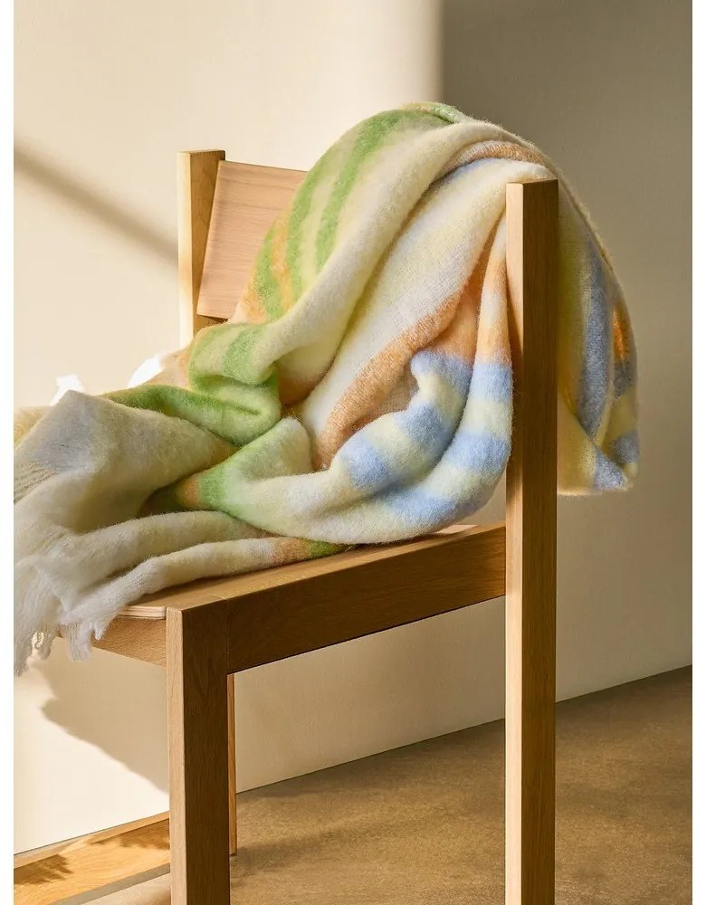 Жълто/зелено одеяло със смес от вълна 140x200 cm Loom – Hübsch