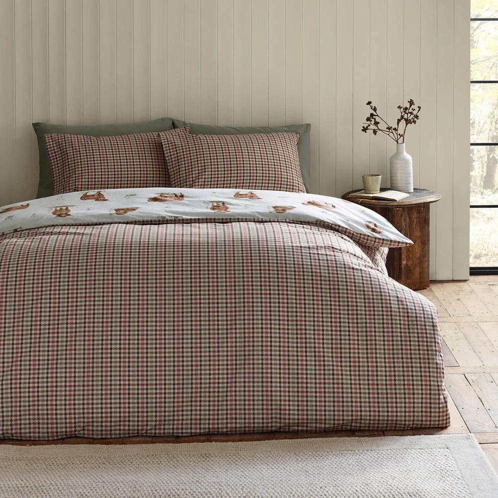 Кафяво-бежово двойно удължено спално бельо 230x220 cm Angus Highland Cow – Catherine Lansfield