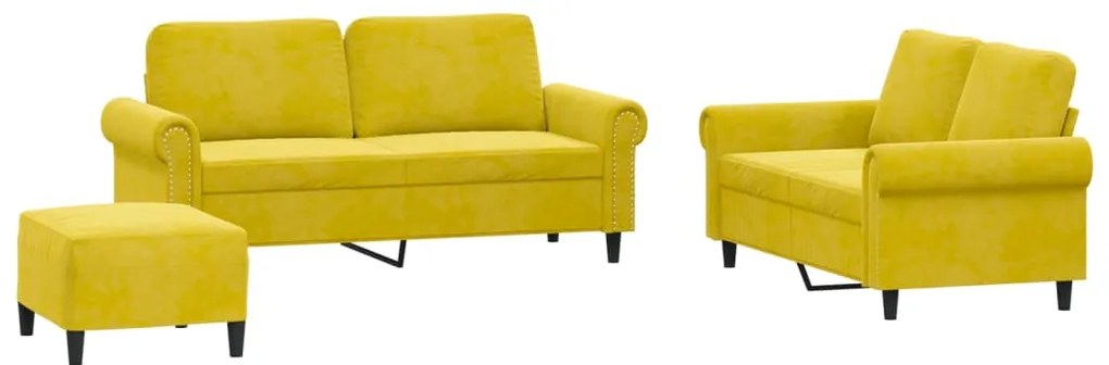 3202226 vidaXL Комплект дивани от 3 части с възглавници, жълт, кадифе