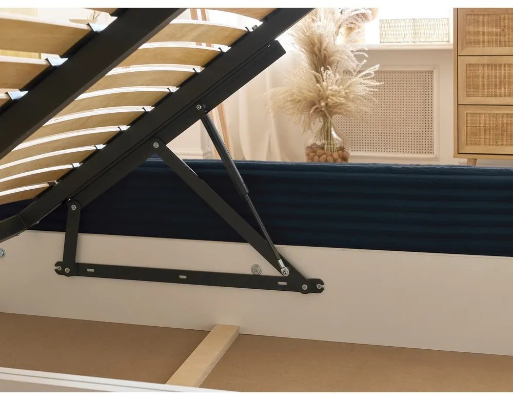 Тъмносиньо двойно тапицирано легло с място за съхранение с включена подматрачна рамка 180x200 cm Jade – Bobochic Paris