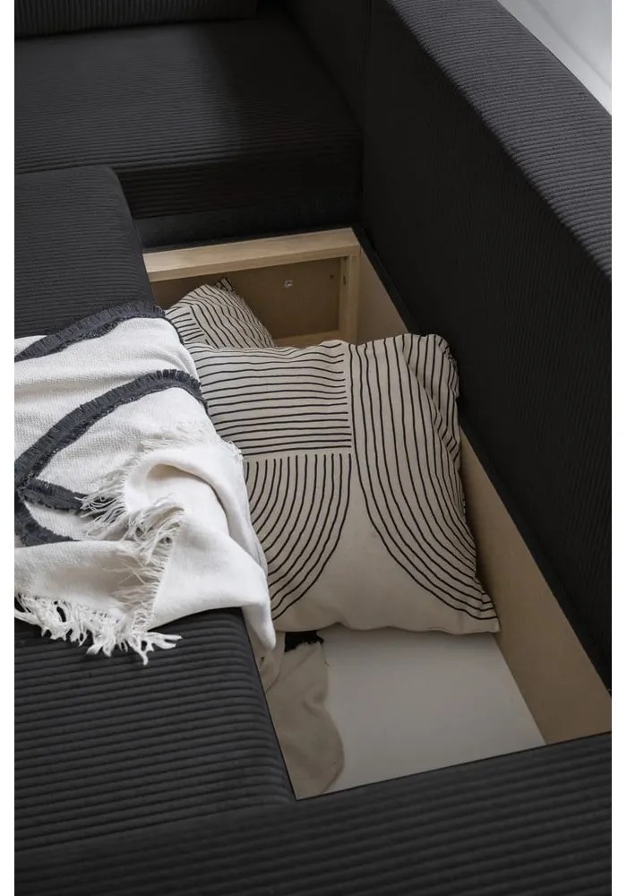 Антрацитен разтегателен ъглов диван от рипсено кадифе (променлив) Brave Dave – Miuform