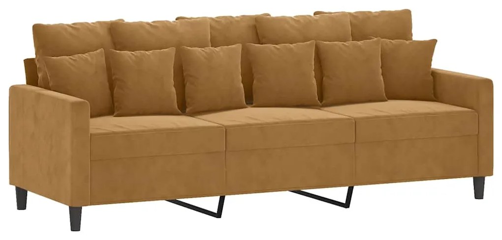 359320 vidaXL 3-местен диван, кафяв, 180 см, кадифе