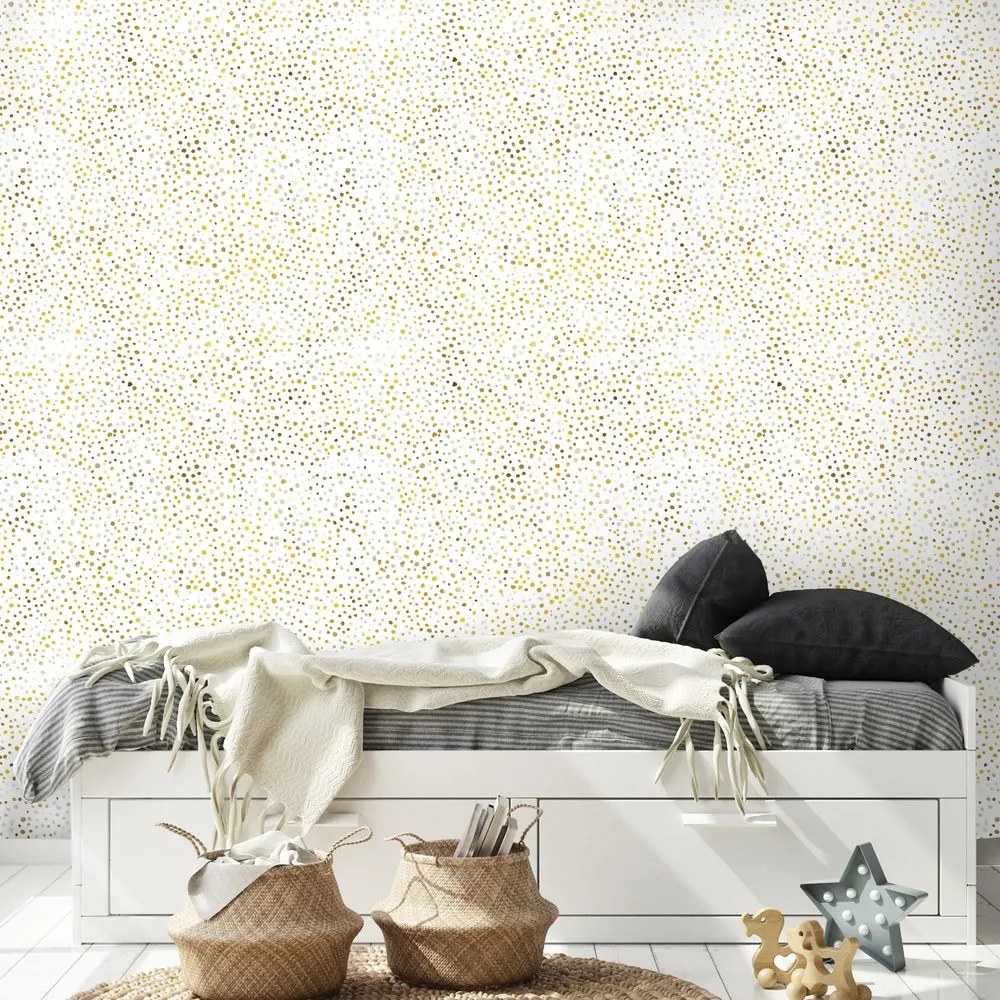 Самозалепващ тапет – Златни точки на бял фон