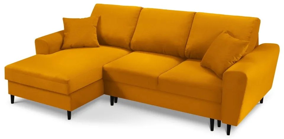 Разтегателен ъглов диван с място за съхранение от рипсено кадифе в цвят горчица (ляв ъгъл) Kyoto – Cosmopolitan Design