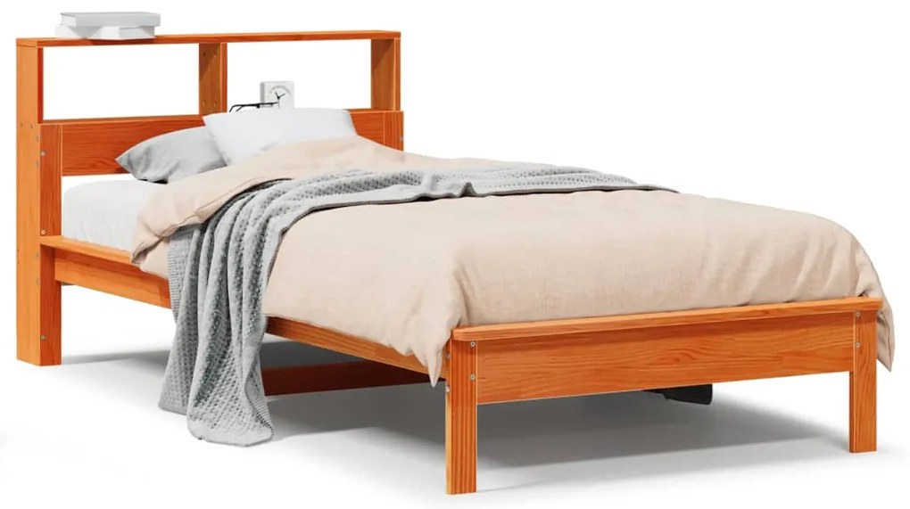 855722 vidaXL Легло с етажерка за книги, без матрак, 90x200 см, бор масив