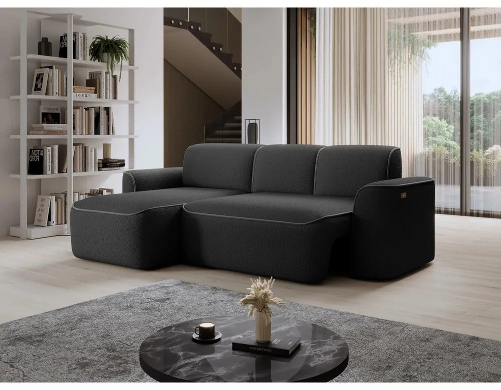 Тъмносив ъглов диван от букле (ляв ъгъл) Ume – ELTAP