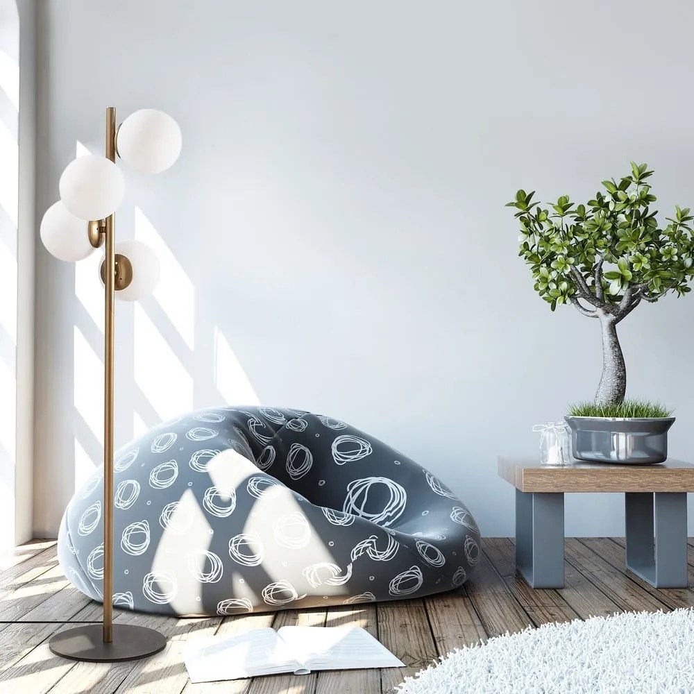 Черна и златисто подова лампа със стъклен абажур (височина 130 cm) Faze – Opviq lights