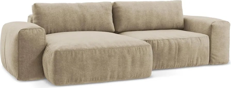 Светлокафяв шенилов сгъваем ъглов диван (ляв ъгъл) Kuki – Makamii