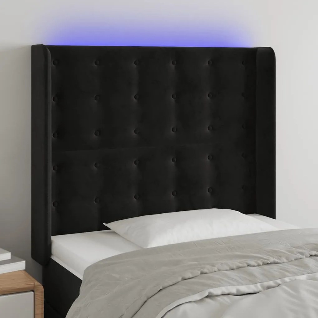 3124514 vidaXL LED горна табла за легло, черна, 83x16x118/128 см, кадифе