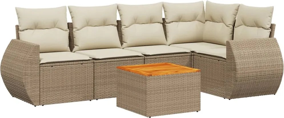 3257325 vidaXL Градински диван с възглавници, 6 части, бежов полиратан