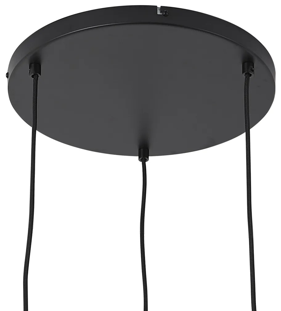 Висяща лампа черна с кехлибарено, димно и прозрачно стъкло 3 светлини - Елена