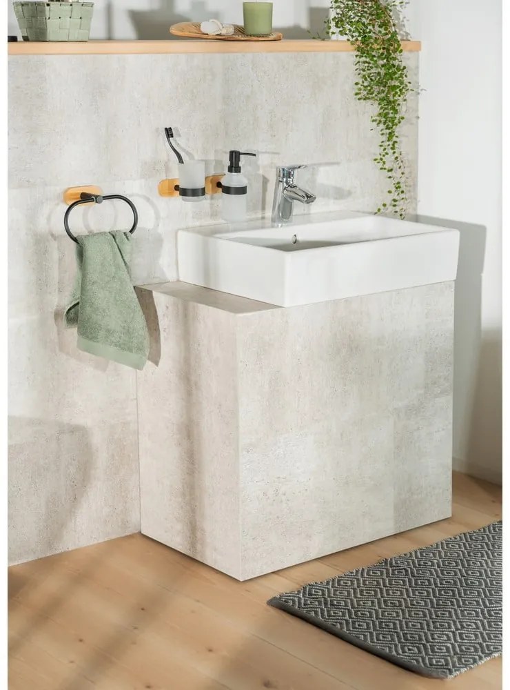 Черно-естествена самозалепващ стъклен диспенсер за сапун 300 ml Orea Bamboo – Wenko