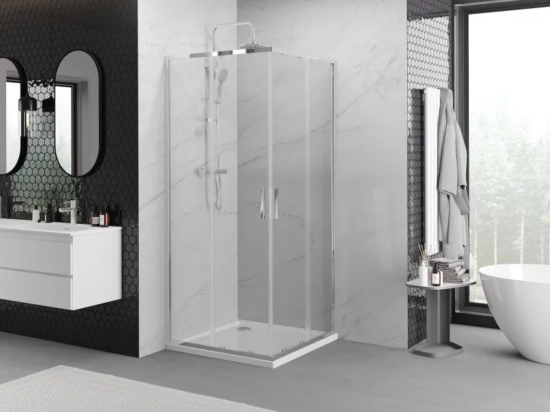 Mexen Exo-S Duo квадратна плъзгаща се душ кабина 90 x 90 см, прозрачна, хром