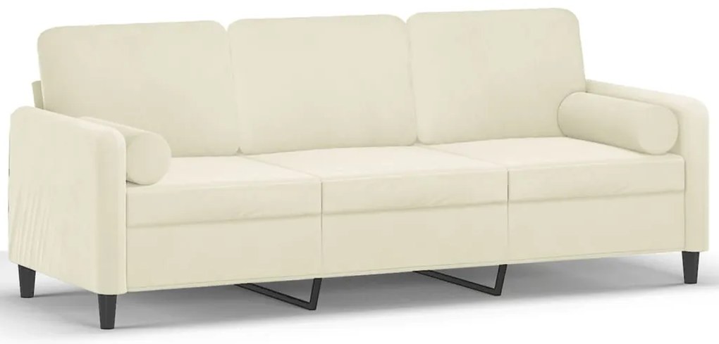 3200899 vidaXL 3-местен диван с декоративни възглавници кремав 180 см кадифе