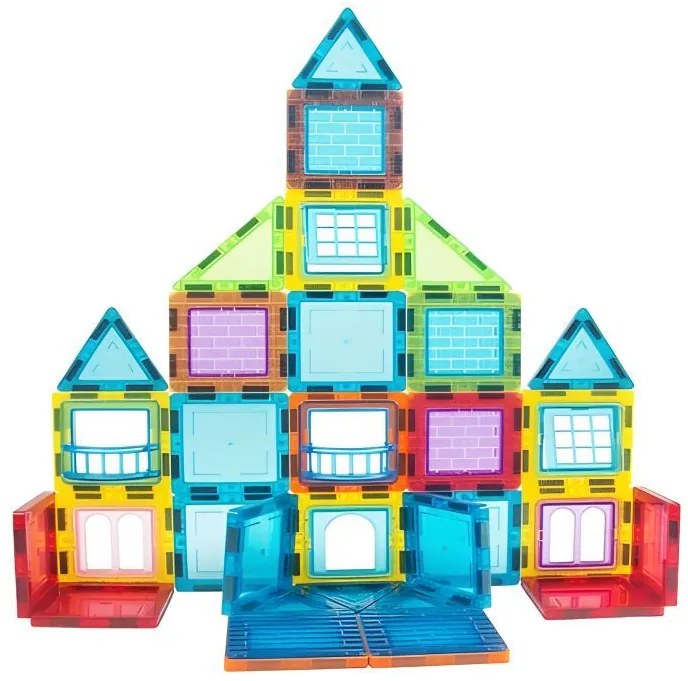 Магнитен комплект за строителство за деца - комплект от 130 части с цветни магнитни кубчета