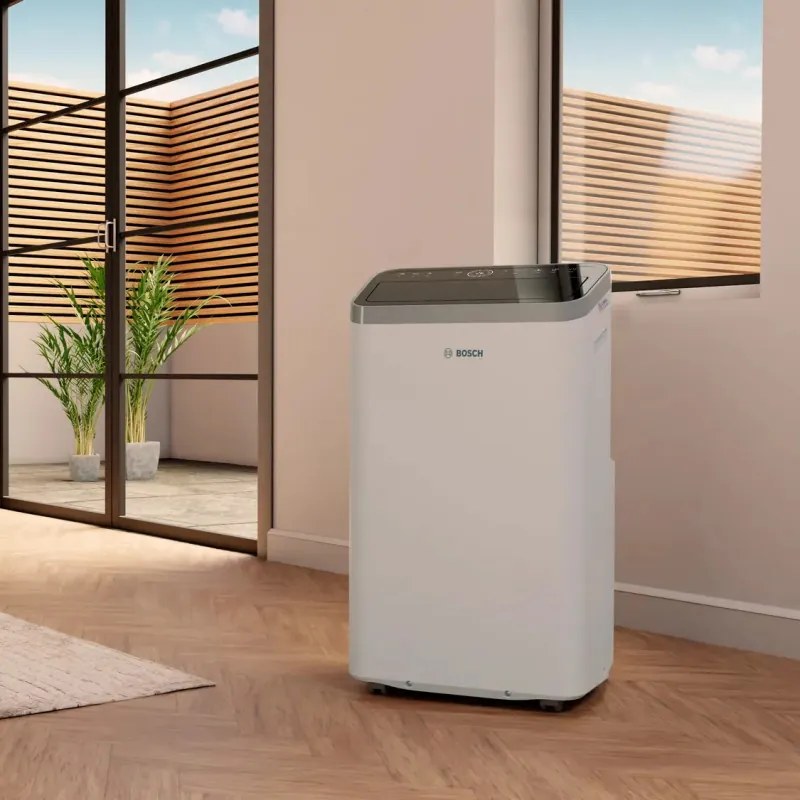 Мобилен климатик за охлаждане Bosch Cool 4000, 9000 BTU, 35 м2, А, Auto Swing, Таймер, LCD дисплей, Нощен режим, Бял/черен