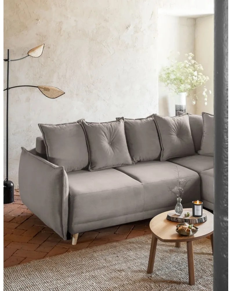 Светлокафяв велурен разтегателен диван (десен ъгъл) Lazy Lukka - Miuform