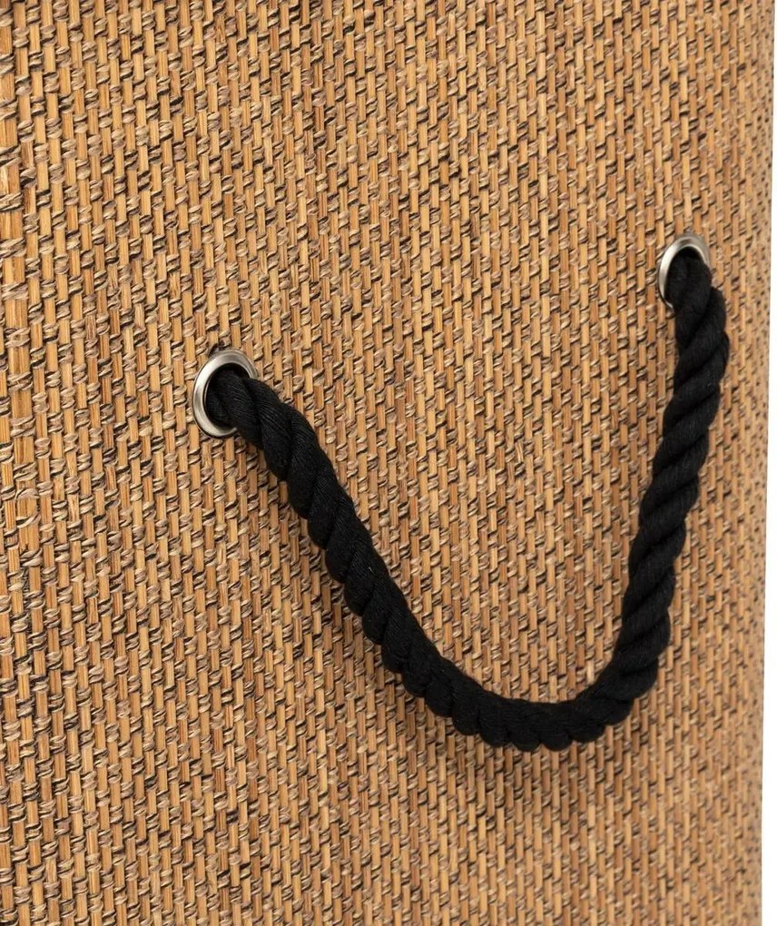 Кош за пране 5five, Правоъгълен, Бамбук и черен плат, 100 l