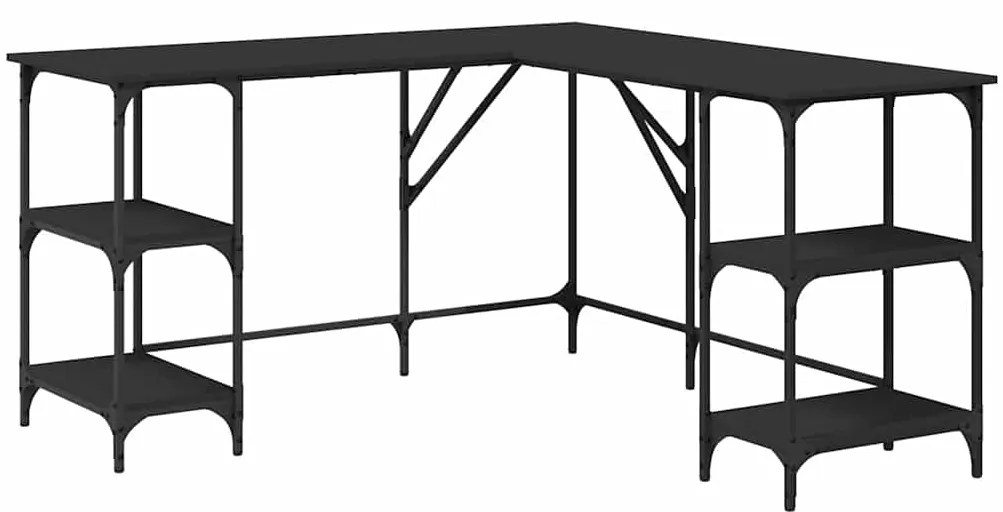 837592 vidaXL Бюро, черно, 139x139x75 см, инженерно дърво