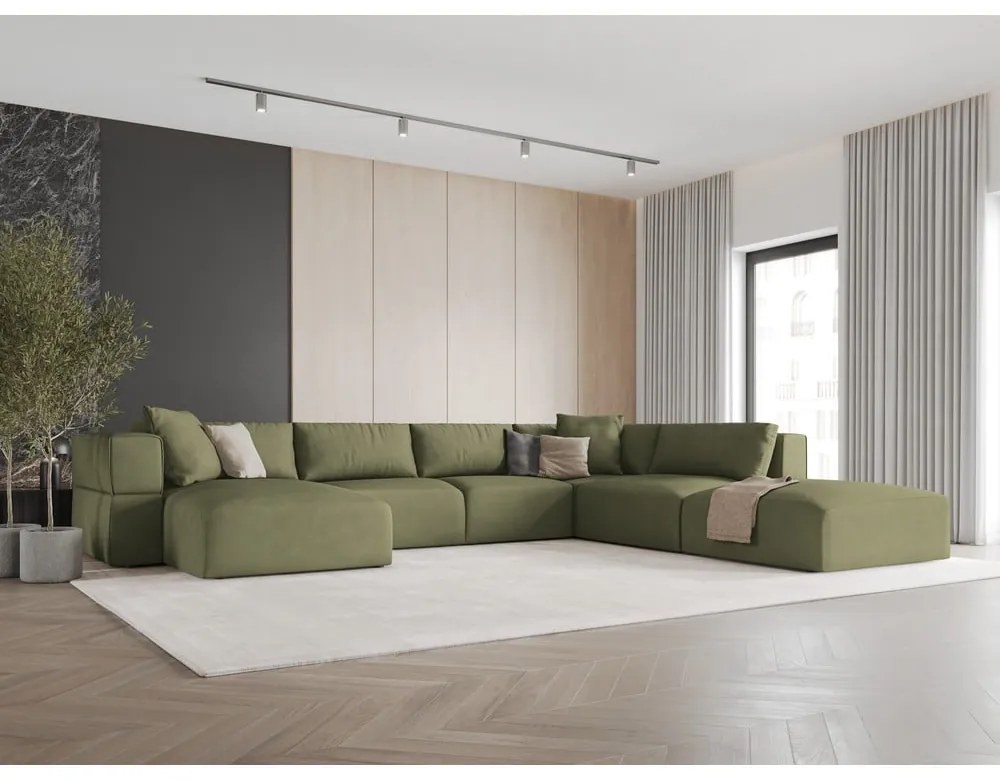 Светлозелен ъгъл U-образен диван, десен ъгъл Esther – Milo Casa