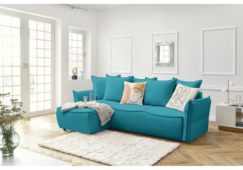 Тюркоазен ъглов разтегателен диван (ляв ъгъл) Leon - Bobochic Paris