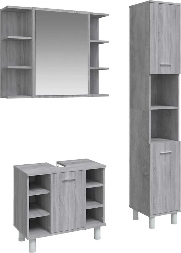 3187607 vidaXL Комплект шкафове за баня от 3 части инженерно дърво Сив сонома