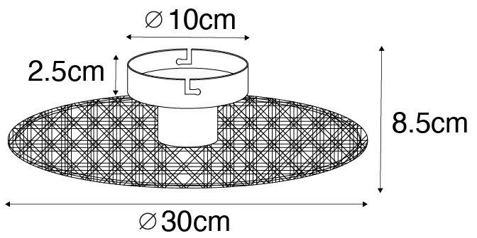 Ръстикална таванна и стенна лампа черна с ратан 30 см - Kata