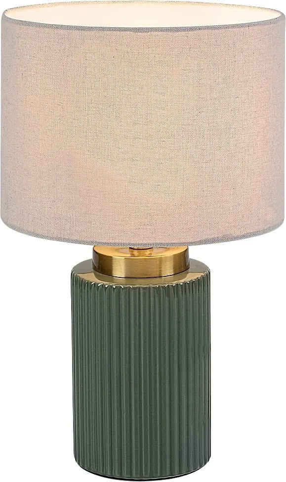 Rabalux Glovy, настолна лампа, зелена керамична лампа с бял текстилен абажур, E14