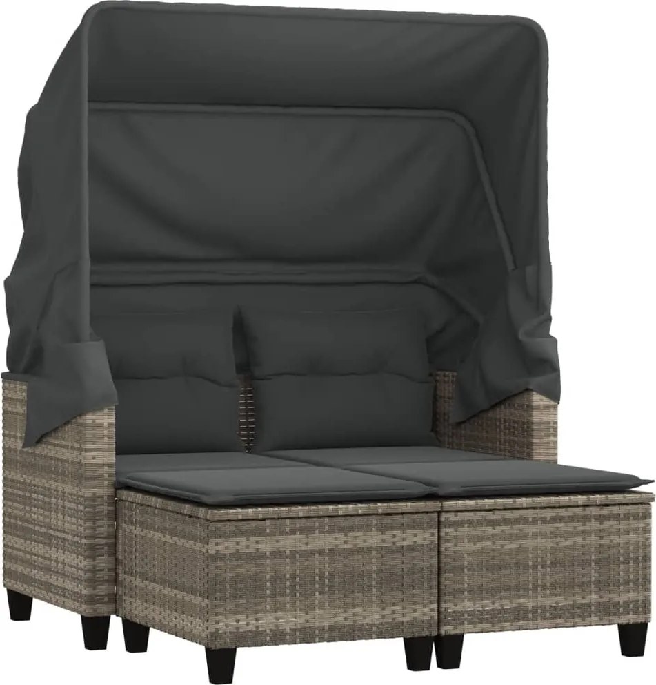 365786 vidaXL 2-местен външен диван с навес и табуретки светлосив полиратан