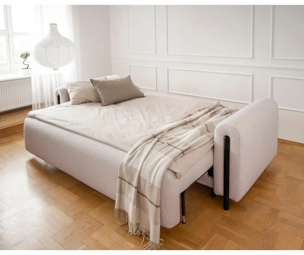 Бежов кремав разтегателен диван с място за съхранение от букле 244 cm Arcadova – ELTAP