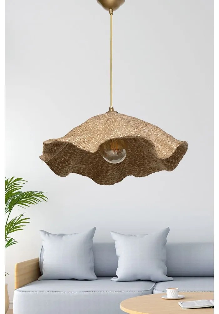 Светлокафяво висящо осветително тяло с текстилен абажур ø 44 cm – Opviq lights