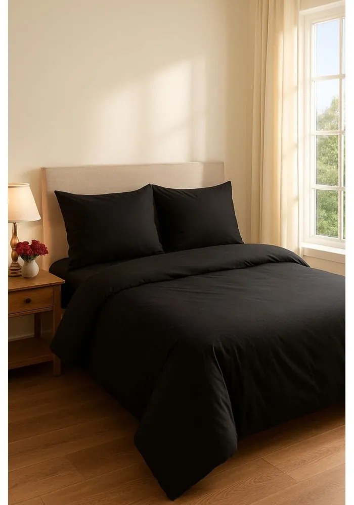 Черно единично удължено спално бельо с включен долен чаршаф 3 части 160x220 cm Classic – Mila Home