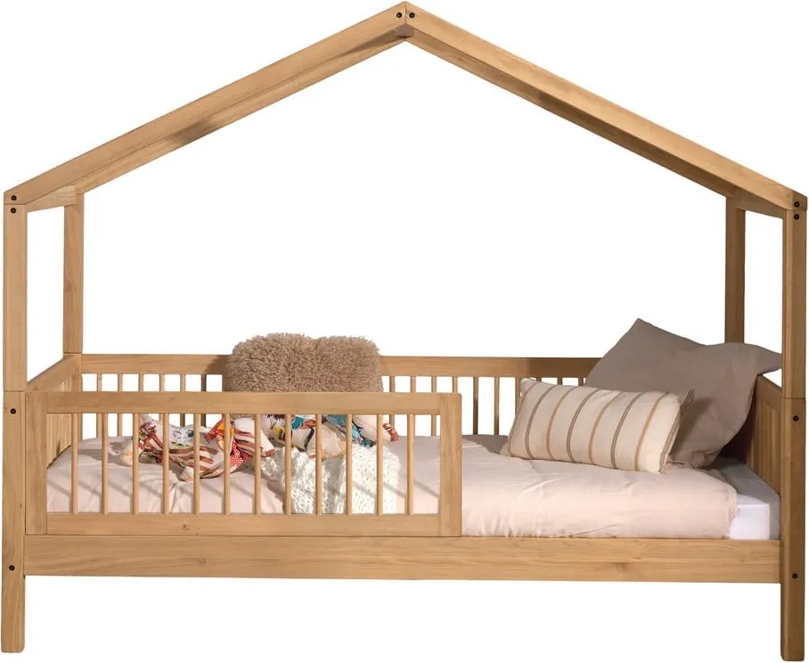 Детско легло от масивен дъб с форма на къща с включена подматрачна рамка в естествен цвят 90x200 cm Forrest – Vipack