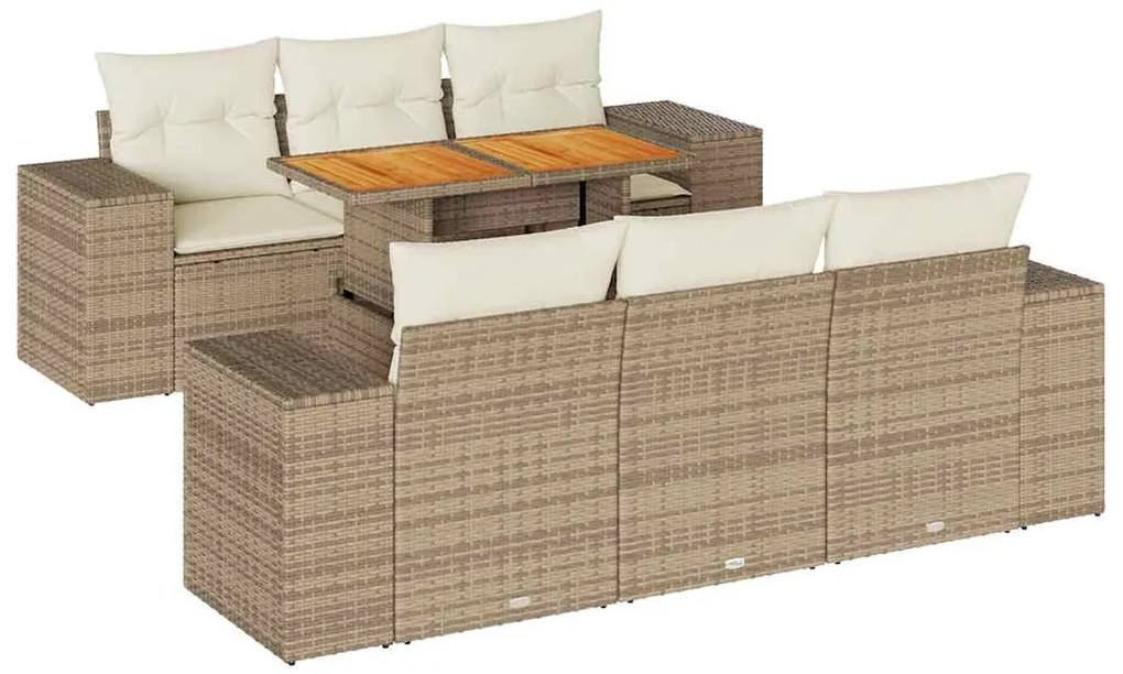 3327334 vidaXL Градински диван с възглавници, 7 части, бежов полиратан