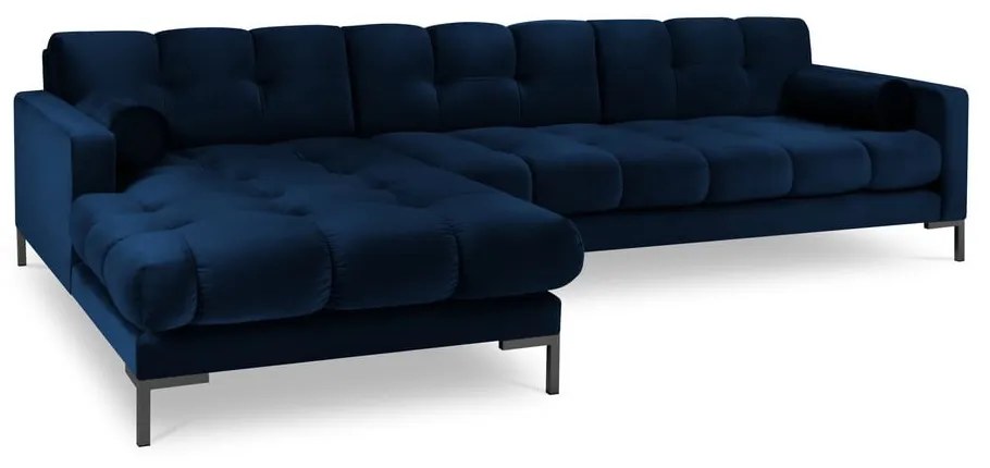 Тъмносин ъглов диван от кадифе , ляв ъгъл Bali - Cosmopolitan Design