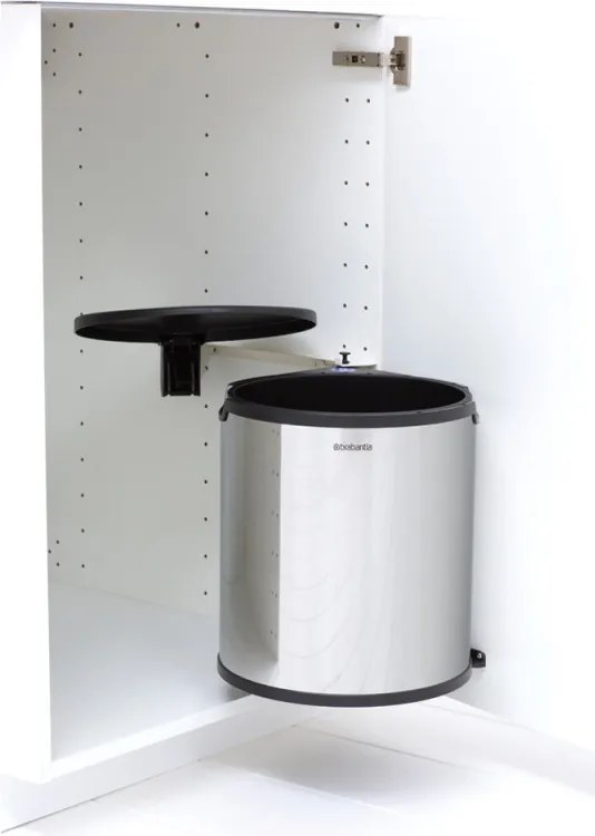 Кош за боклук за вграждане Brabantia Built-In 647044, 15 л, Широк отвор, Пластмасова вътрешна кофа, Инокс