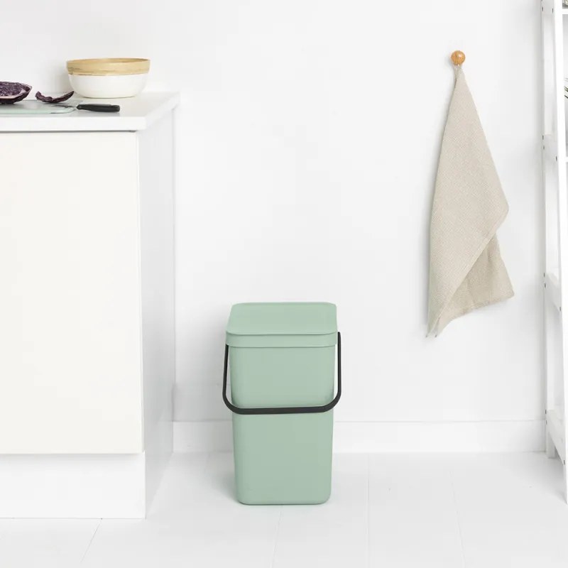 Кош за разделно събиране на боклук Brabantia Sort&Go 1005522, 25 л, Дръжка, Възможност за стенен монтаж, Светлозелен