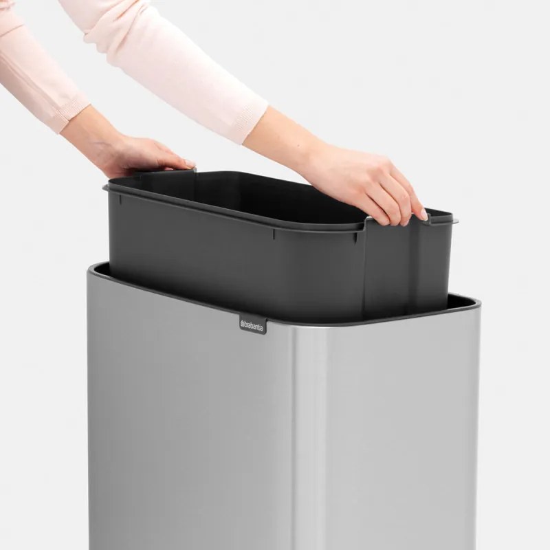 Кош за боклук Brabantia Bo Touch 651115, 11+23 л, Леко затваряне, Противоплъзгаща основа, Устойчив на пръстови отпечатъци, Инокс/Мат