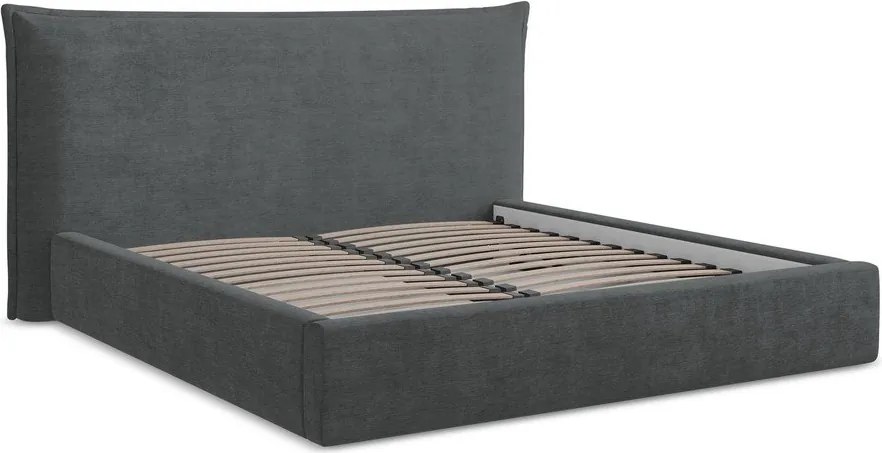 Тъмносиво двойно легло 180x200 cm тапицирано с място за съхранение с включена подматрачна рамка Esala – Makamii