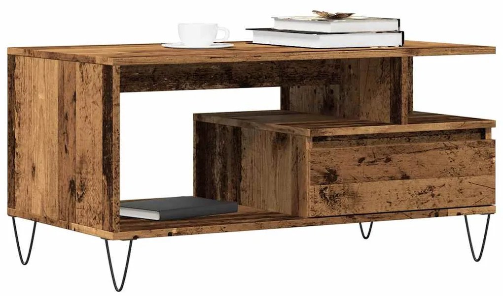 857452 vidaXL Масичка за кафе от старо дърво 90x49x45 cm Инженерна дървесина