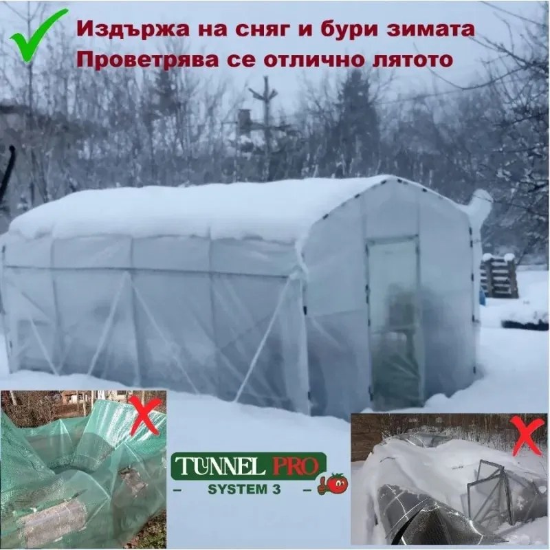 Професионална модулна оранжерия Tunnel Pro System 3 - 18 кв.м. с две врати и проветрение (6x3x2m)