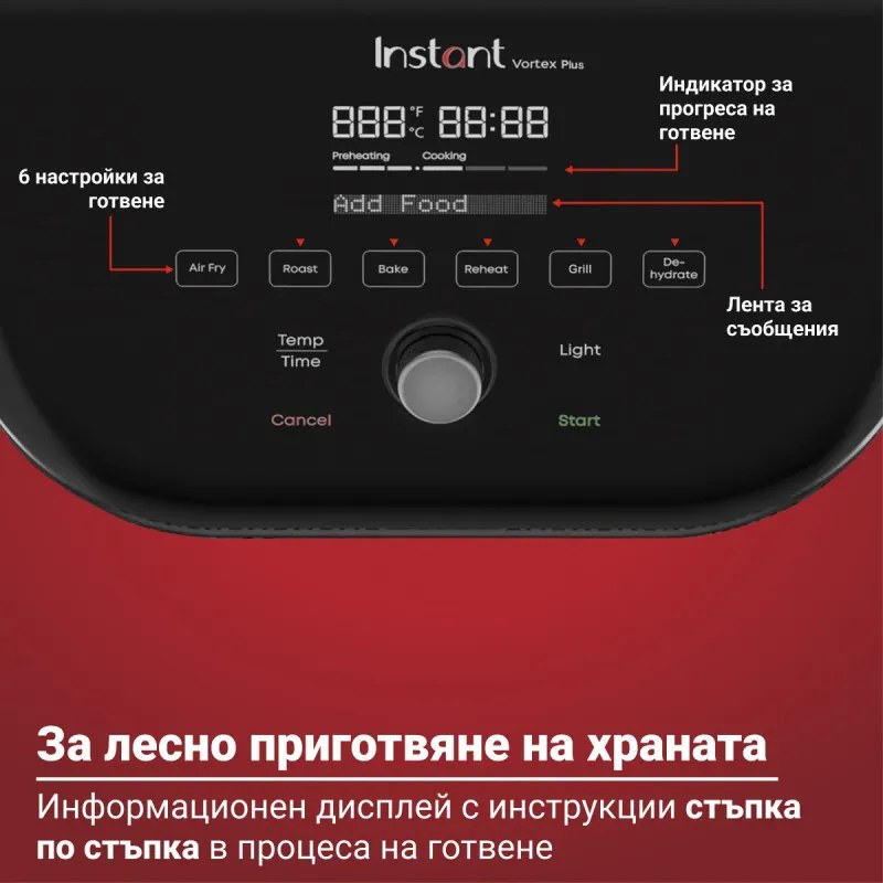 Фритюрник с горещ въздух Instant Pot Vortex Plus Clearcook 140319601, 1700W, 5.7 л, 6 програми, 35-205C, Вътрешно осветление, Бял