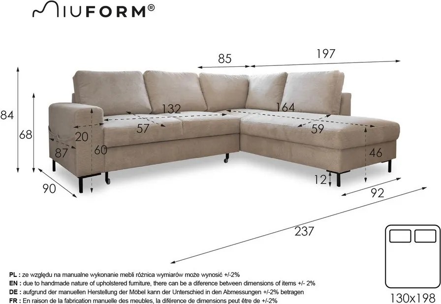 Сив разтегателен ъглов диван от рипсено кадифе (десен ъгъл) Lofty Lilly – Miuform