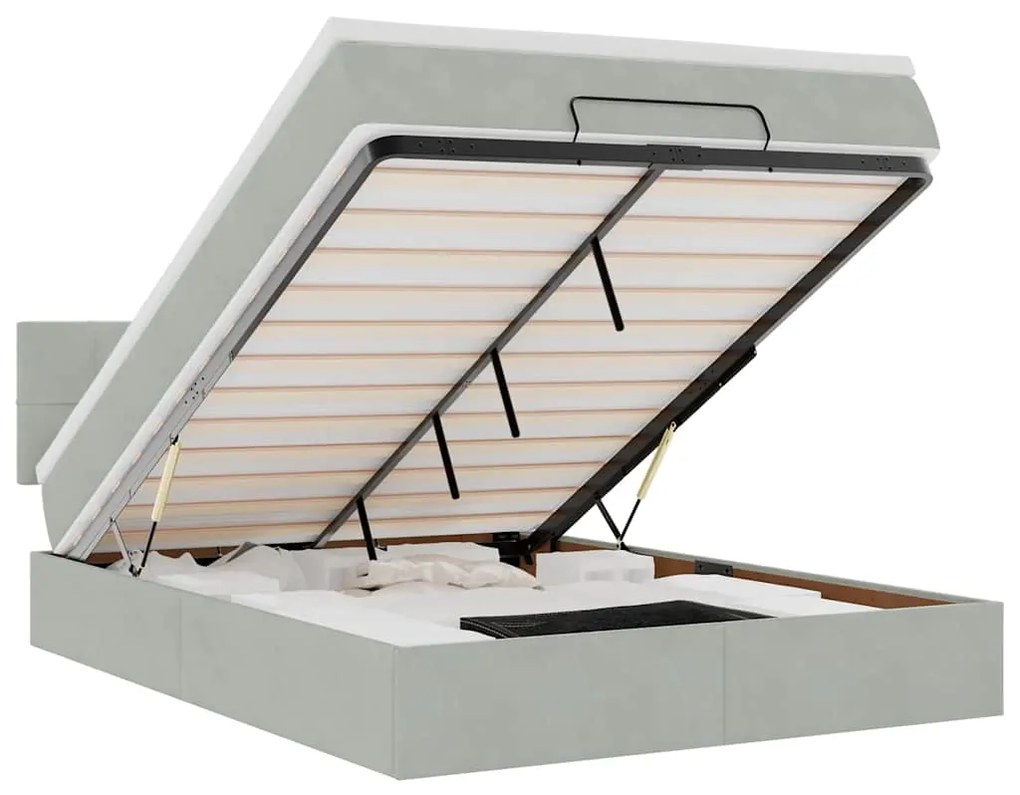 3312620 vidaXL Османска легло с матрак и LED, светлосиво, 140x190 см, кадифе