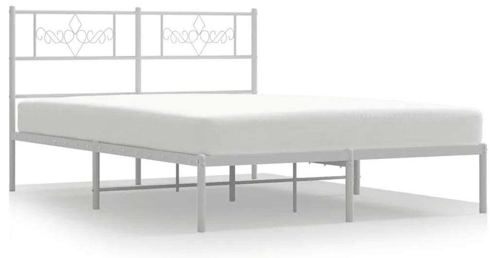 355315 vidaXL Метална рамка за легло с горна табла, бяла, 135x190 см