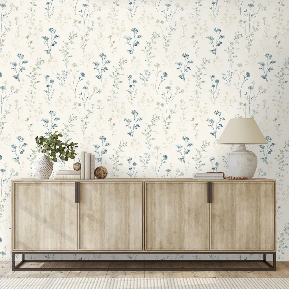 Фототапет – Нежни сини цветчета на бежово