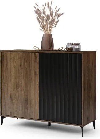 Скрин РИМИНИ К-123 Елегантен Орех/Черно - МОДЕРЕН ШКАФ С НАБРАЗДЕНИ ФРОНТОВЕ