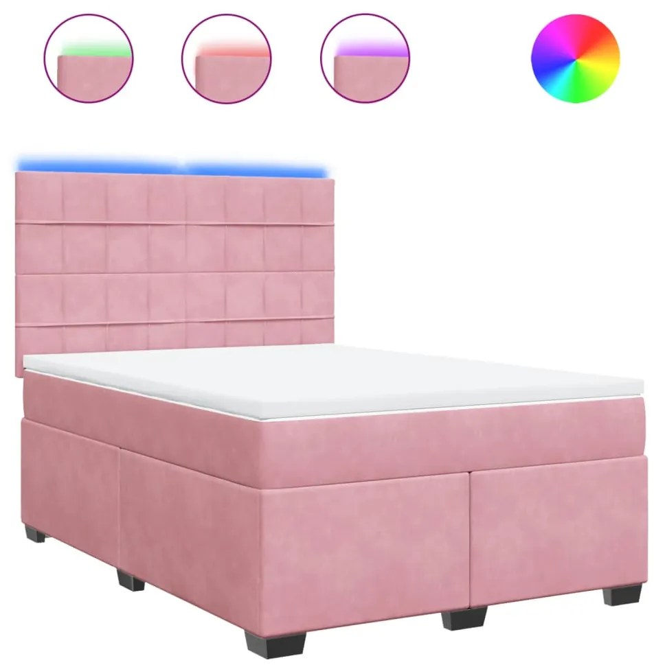 3293211 vidaXL Боксспринг легло с матрак, розова, 140x190 см, кадифе