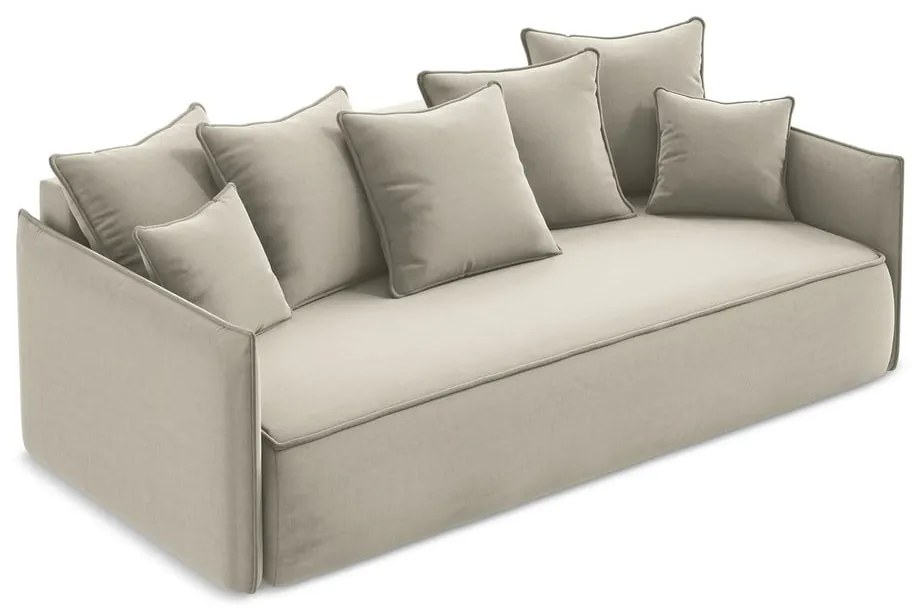 Бежов кадифен разтегателен диван с място за съхранение 225 cm Hula – Makamii