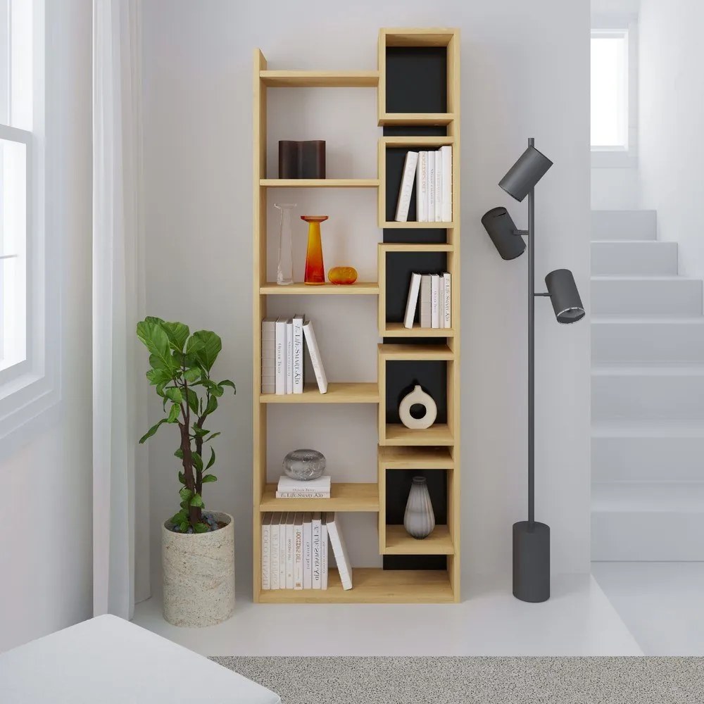 Етажерка за книги в дъбов декор в черен и естествен цвят 60x168,5 cm Eladi - Marckeric